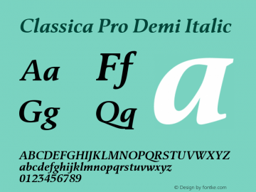 Classica Pro Demi Italic Version 3.00 Font Sample