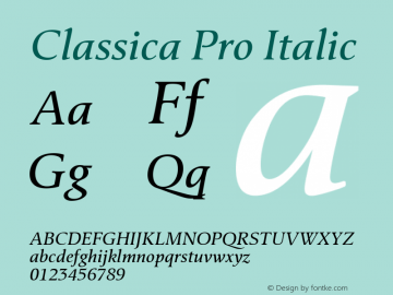 Classica Pro Italic Version 3.00 Font Sample