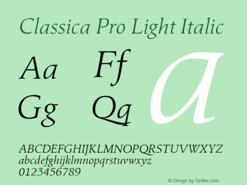 Classica Pro Light Italic Version 3.00 Font Sample