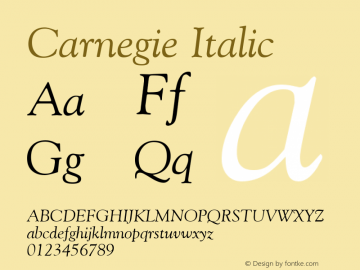 Carnegie Italic Rev. 002.02q Font Sample