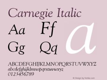 Carnegie Italic Rev. 002.02q Font Sample