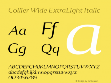 Collier-WideExtraLightItalic Version 1.000 Font Sample