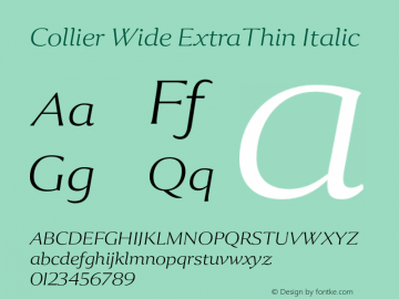 Collier-WideExtraThinItalic Version 1.000 Font Sample