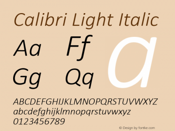 Calibri Light Italic Version 6.23 Font Sample