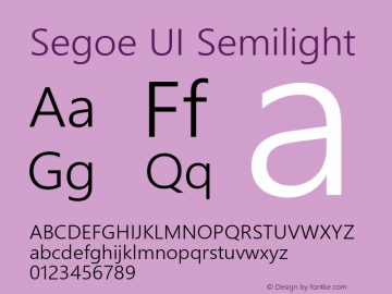 Segoe UI Semilight Version 5.62 Font Sample