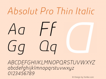Absolut Pro Thin Italic Version 5.005图片样张