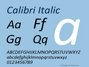 Calibri Italic Version 5.75 Font Sample
