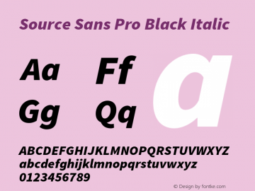 Source Sans Pro Black Italic Version 1.095;hotconv 1.0.109;makeotfexe 2.5.65596 Font Sample