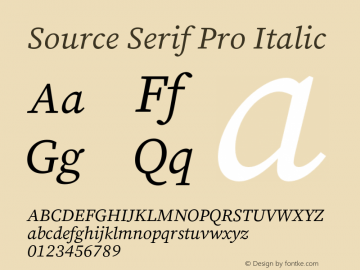 Source Serif Pro Italic Version 1.010;hotconv 1.0.109;makeotfexe 2.5.65596 Font Sample