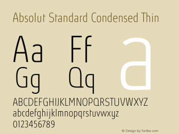 Absolut Standard Condensed Thin Version 3.009 Font Sample