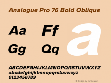 Analogue Pro 76 Bold Oblique Version 2.011 Font Sample