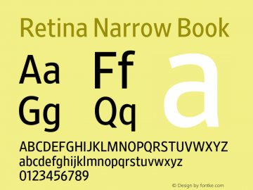 RetinaNarrow-Book Version 1.001;PS 0.009;hotconv 16.6.51;makeotf.lib2.5.65220 Font Sample