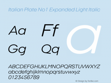 ItalianPlateNo1Expanded-LightItalic Version 2.101; ttfautohint (v1.4)图片样张
