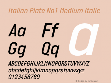 ItalianPlateNo1-MediumItalic Version 2.101; ttfautohint (v1.4)图片样张