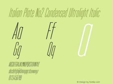 ItalianPlateNo2Condensed-UltralightItalic Version 1.1图片样张