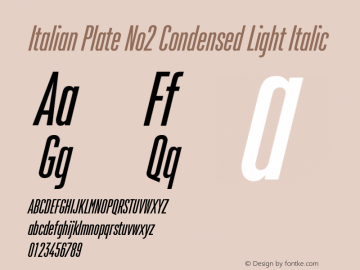 Italian Plate No2 Condensed Light Italic Version 1.1图片样张