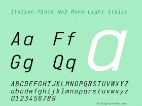 Italian Plate No2 Mono Light Italic Version 1.101图片样张