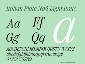 ItalianPlateNo4-LightItalic Version 1.1 Font Sample