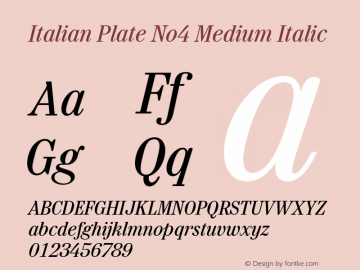 Italian Plate No4 Medium Italic Version 1.1 Font Sample