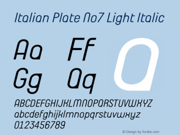 ItalianPlateNo7-LightItalic Version 1.1 Font Sample