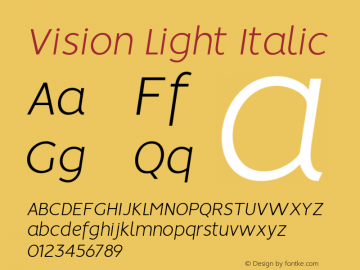 Vision Light Italic Version 1.000 Font Sample