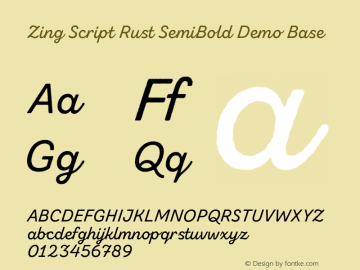 Zing Script Rust SemiBold Demo Base Version 1.000;PS 001.000;hotconv 1.0.88;makeotf.lib2.5.64775 Font Sample