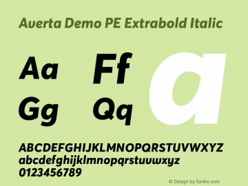 Averta Demo PE Extrabold Italic Version 1.008;PS 001.008;hotconv 1.0.88;makeotf.lib2.5.64775 Font Sample