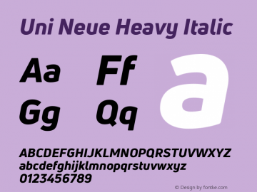 Uni Neue Heavy Italic Version 1.000 Font Sample