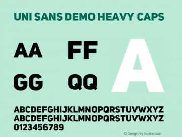 Uni Sans Demo Heavy CAPS Version 1.029;PS 001.029;hotconv 1.0.88;makeotf.lib2.5.64775 Font Sample