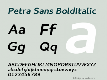 Petra Sans Bold Italic Version 0.0.20; ttfautohint (v1.8.2)图片样张