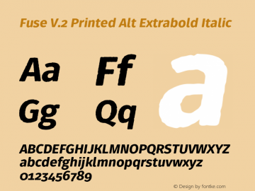 Fuse V.2 Printed Alt Extrabold Italic Version 1.001;PS 001.001;hotconv 1.0.88;makeotf.lib2.5.64775图片样张