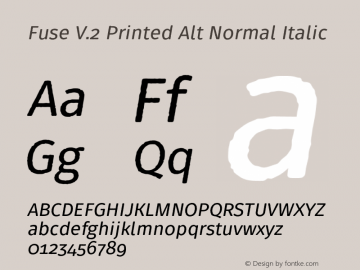 Fuse V.2 Printed Alt Normal Italic Version 1.001;PS 001.001;hotconv 1.0.88;makeotf.lib2.5.64775 Font Sample
