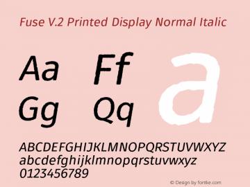 Fuse V.2 Printed Display Normal Italic Version 1.001;PS 001.001;hotconv 1.0.88;makeotf.lib2.5.64775 Font Sample