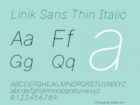 Linik Sans Thin Italic Version 3.003;May 6, 2019;FontCreator 11.5.0.2425 64-bit; ttfautohint (v1.8.3)图片样张