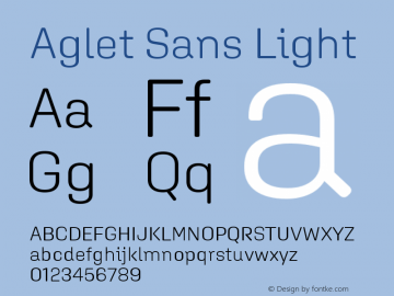 Aglet Sans Light Version 1.002; XYZ Type webfont Font Sample