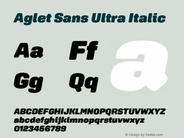 Aglet Sans Ultra Italic Version 1.002; XYZ Type webfont Font Sample