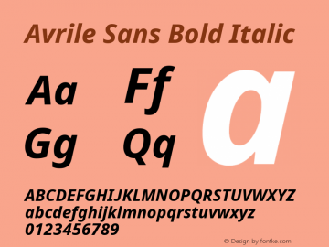 Avrile Sans Bold Italic Version 2.001;May 11, 2019;FontCreator 11.5.0.2425 64-bit图片样张