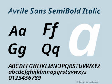 Avrile Sans SemiBold Italic Version 2.001;May 11, 2019;FontCreator 11.5.0.2425 64-bit图片样张