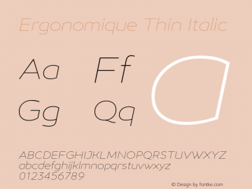 Ergonomique Thin Italic Version 1.000;hotconv 1.0.109;makeotfexe 2.5.65596;YWFTv17 Font Sample