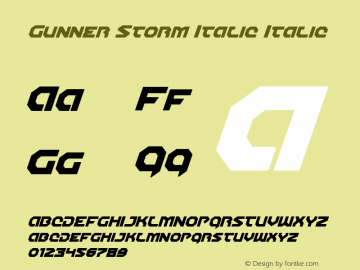 Gunner Storm Italic Italic Version 1.00 July 26, 2016, initial release Font Sample
