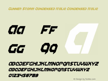Gunner Storm Condensed Italic Condensed Italic Version 1.00 July 26, 2016, initial release Font Sample