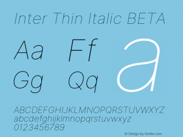 Inter Thin Italic BETA Version 3.005;git-f04932174 Font Sample