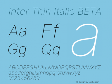 Inter Thin Italic BETA Version 3.005;git-f04932174图片样张