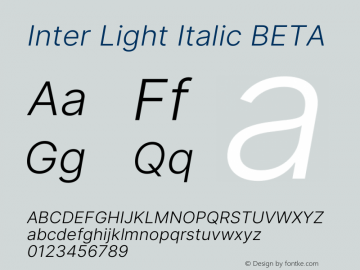 Inter Light Italic BETA Version 3.005;git-f04932174图片样张