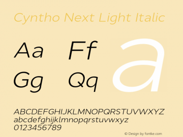 CynthoNext-LightItalic Version 1.000;YWFTv17 Font Sample