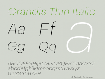 Grandis-ThinItalic Version 1.000 | wf-rip DC20190510 Font Sample