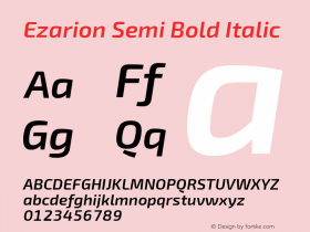 Ezarion Semi Bold Italic Version 1.001;May 22, 2019;FontCreator 11.5.0.2425 64-bit; ttfautohint (v1.8.3) Font Sample