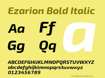 Ezarion Bold Italic Version 1.001;May 22, 2019;FontCreator 11.5.0.2425 64-bit; ttfautohint (v1.8.3) Font Sample