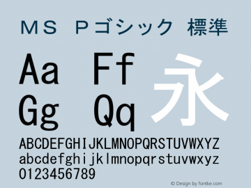 ＭＳ Ｐゴシック Version 5.31 Font Sample