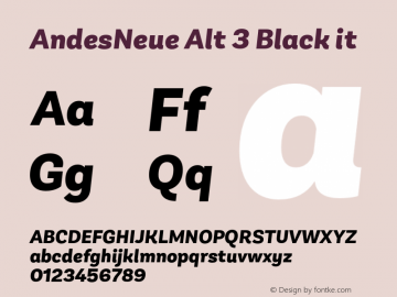 AndesNeue Alt 3 Black it Version 1.001;PS 001.001;hotconv 1.0.88;makeotf.lib2.5.64775 Font Sample